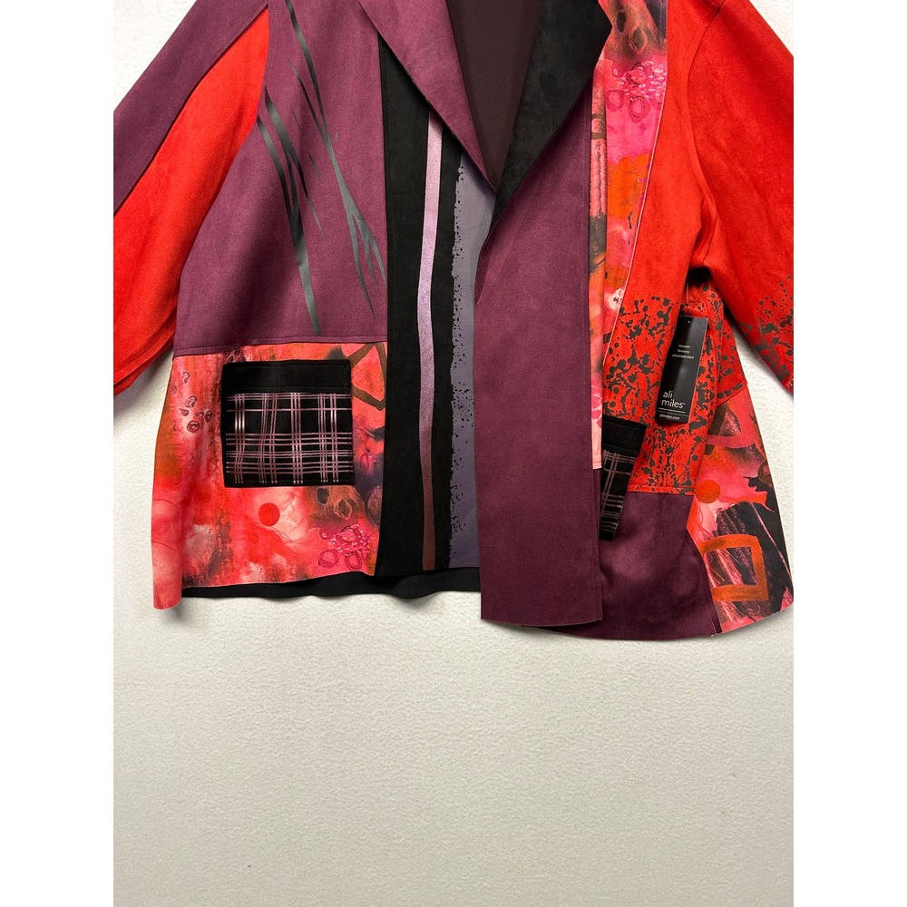 Artistic Lagenlook Ali Miles Womens 3X Red Mixed Print Open Front Jacket Travel - Picture 10 of 11
